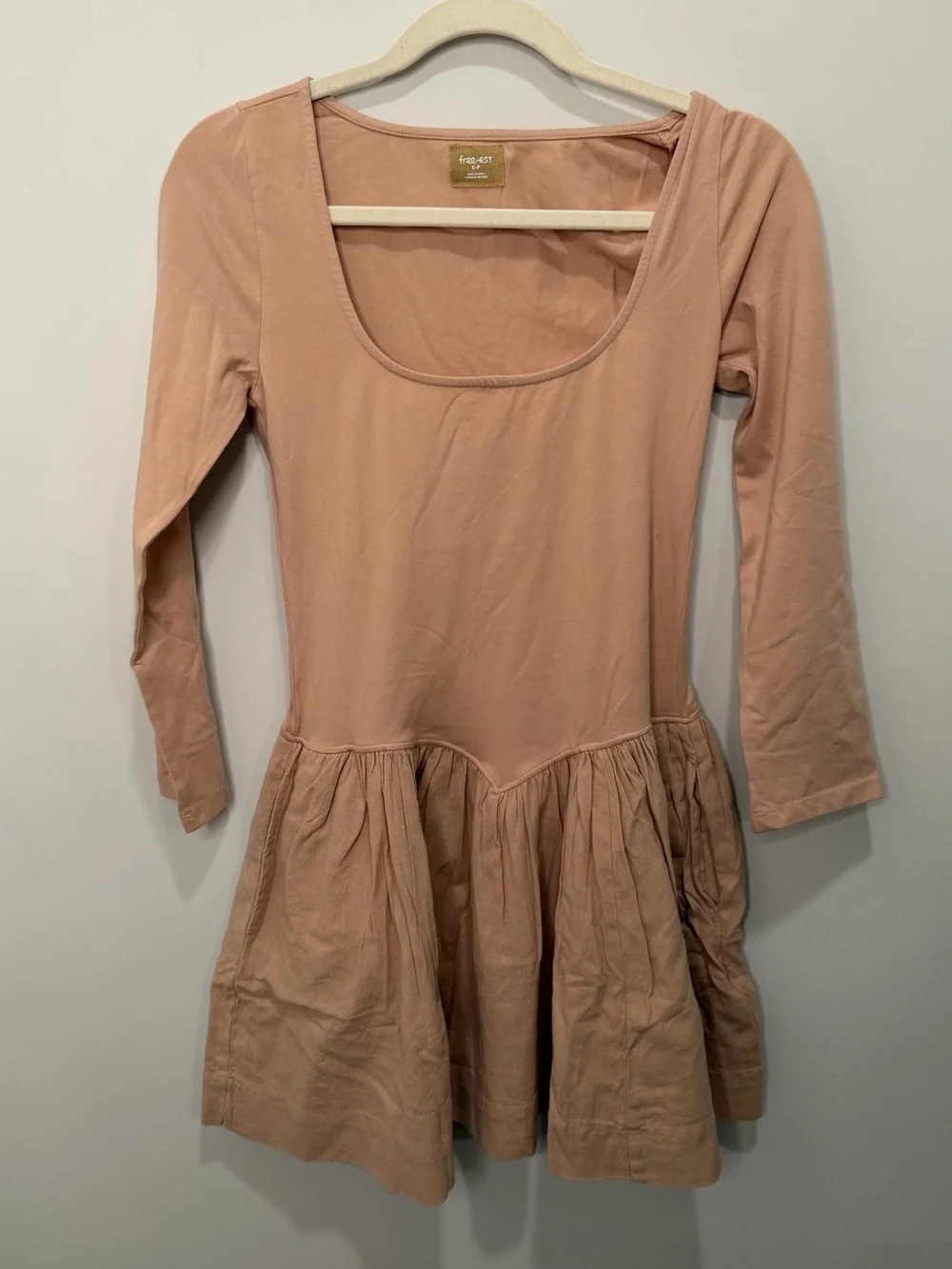 Free People Onda Long Sleeve Stretch Cotton Minidress Taupe NWT Size Small